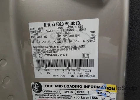 2010 Ford F-150 Fx2 Sport/Xl/Xlt from USA, damaged, VIN 1FTEW1C87AFC94975